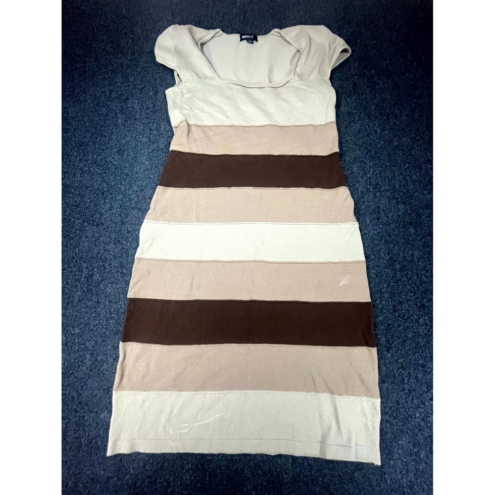 Metrostyle Midi Dress Women's Large Brown Beige Striped Knitted Y2K Cap Sleeve